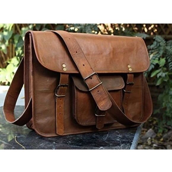 🎉HP🎉NEW Genuine Leather Travel Messenger Office Laptop Bag Briefcase - Picture 2 of 8
